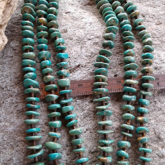 Sterling SilverGenuine TURQUOISE 3 STRAND NECKLACE - Picture 3 of 7